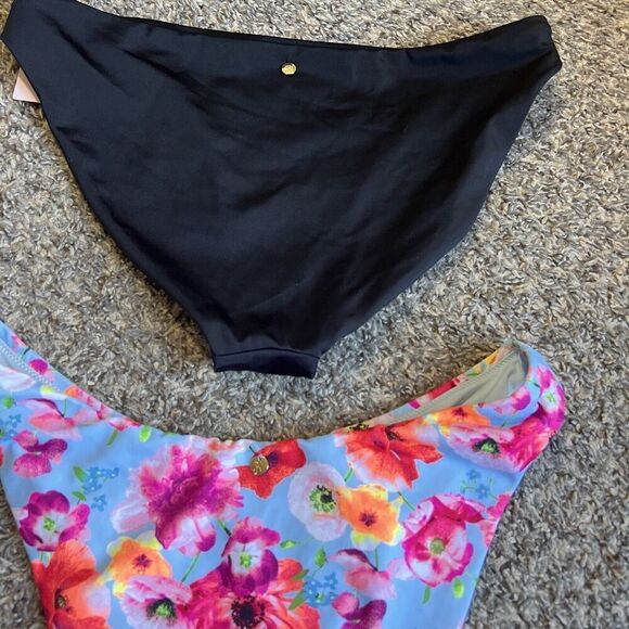 Victorias Secret Swim Bikini Bottoms Lot Of 2 Size Large Black Floral Cheeky New - Picture 3 of 5